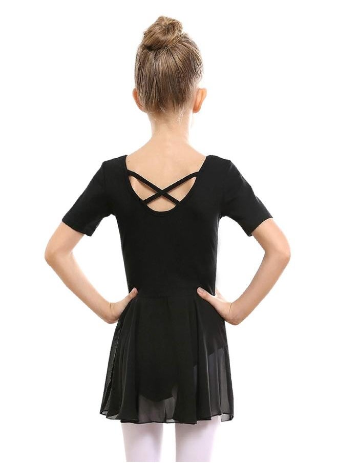 Stelle Girls Ballet Leotards Dance Dress Skirted Toddler Ballet Outfit Criss-Cross Back (Toddler/Little Girl/Big Girl) (Black, 4T)