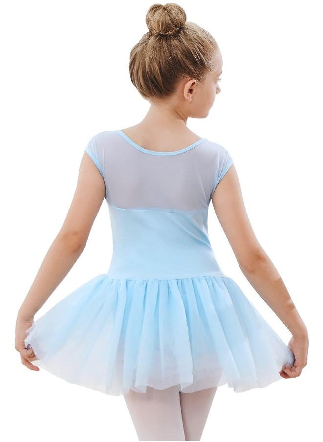 Stelle Girls Ballet Leotards Dance Tutu Skirt Dress Outfit (Toddler/Little Kid/Big Kid) (Blue (Mesh cap sleeve), 5T)