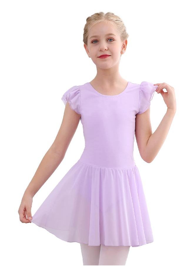 Stelle Girls Ballet Leotards Dance Dress Skirted Toddler Ballet Outfit Ruffle Sleeve (Toddler/Little Girl/Big Girl)(Light Purple(Ruffle Sleeve), 5T)