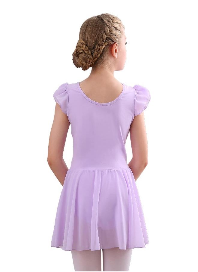 Stelle Girls Ballet Leotards Dance Dress Skirted Toddler Ballet Outfit Ruffle Sleeve (Toddler/Little Girl/Big Girl)(Light Purple(Ruffle Sleeve), 5T)