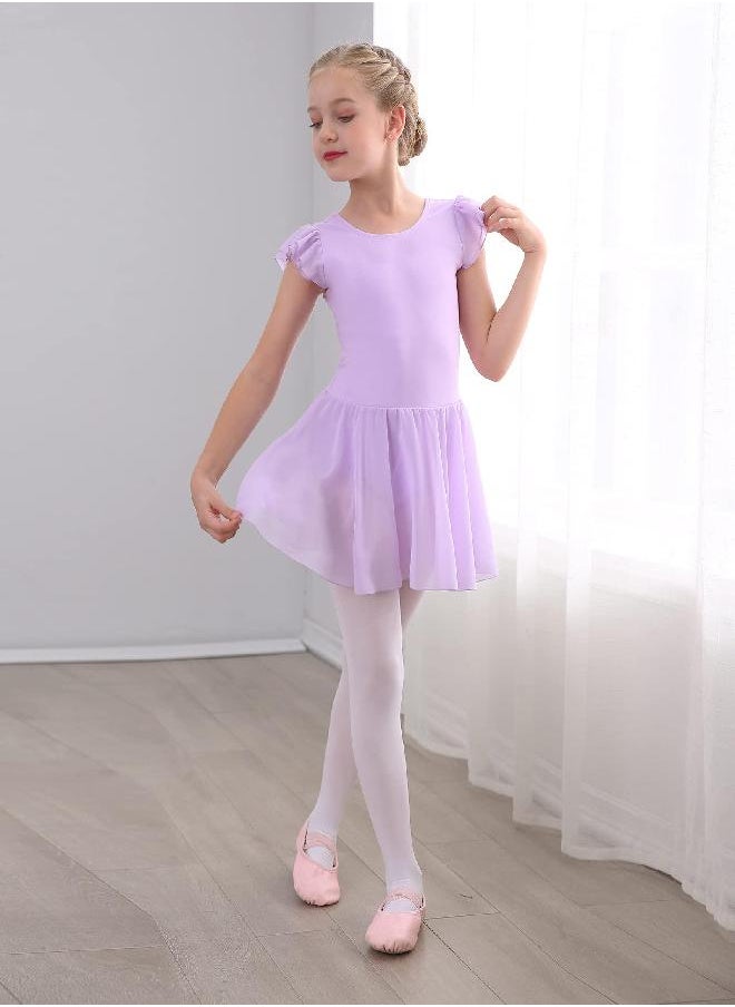 Stelle Girls Ballet Leotards Dance Dress Skirted Toddler Ballet Outfit Ruffle Sleeve (Toddler/Little Girl/Big Girl)(Light Purple(Ruffle Sleeve), 5T)