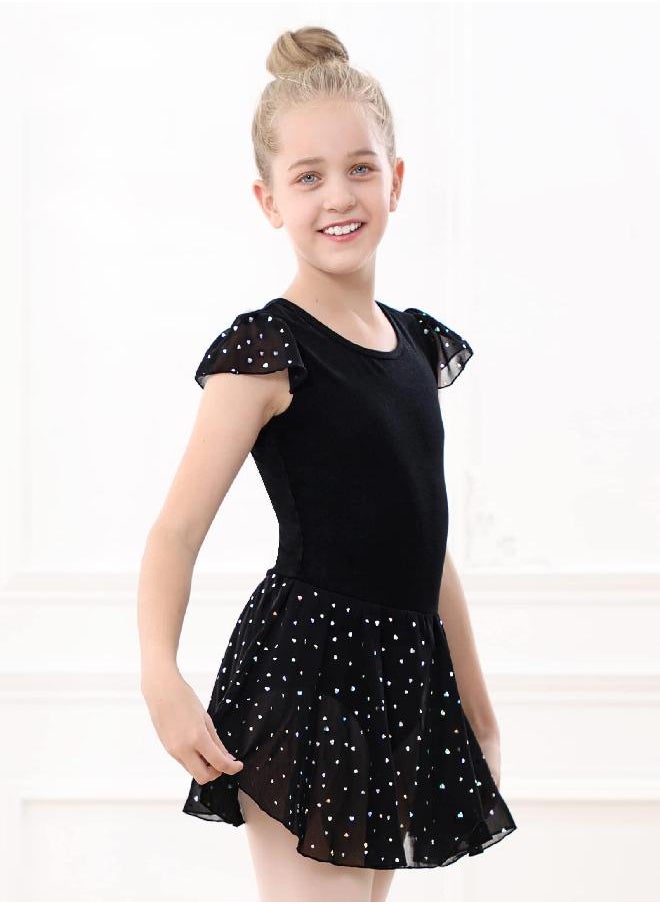 Stelle Girls Ballet Leotards Dance Shiny Dress Skirted Toddler Ballet Outfit (Toddler/Little Girl/Big Girl)(Black(Shiny Skirt), 6-7 Years)