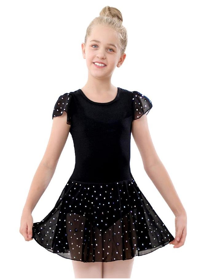 Stelle Girls Ballet Leotards Dance Shiny Dress Skirted Toddler Ballet Outfit (Toddler/Little Girl/Big Girl)(Black(Shiny Skirt), 6-7 Years)