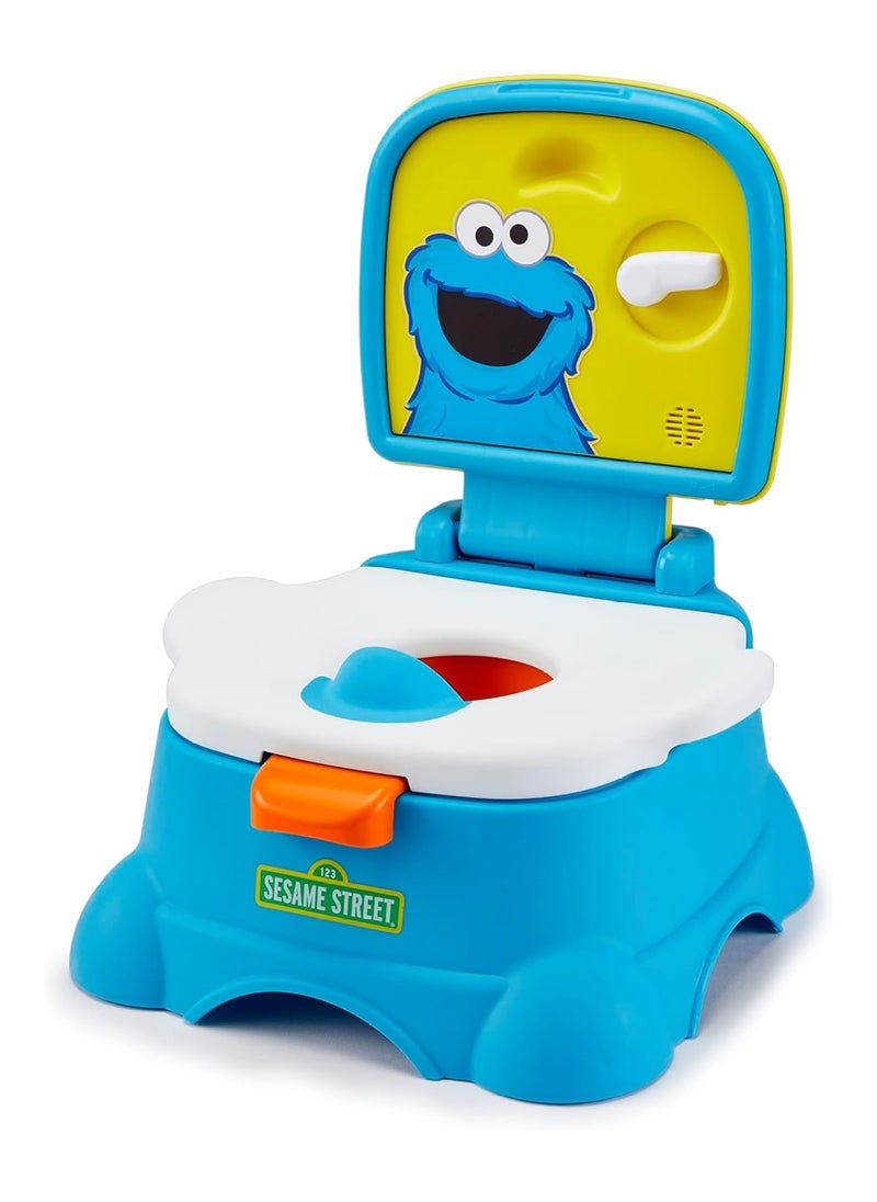 Cookie Monster Terrific 3-In-1 Potty Training Chair, Toilet Seat Trainer, And Step Stool, Easy Clean, Pretend Flush Handle, Gender Neutral