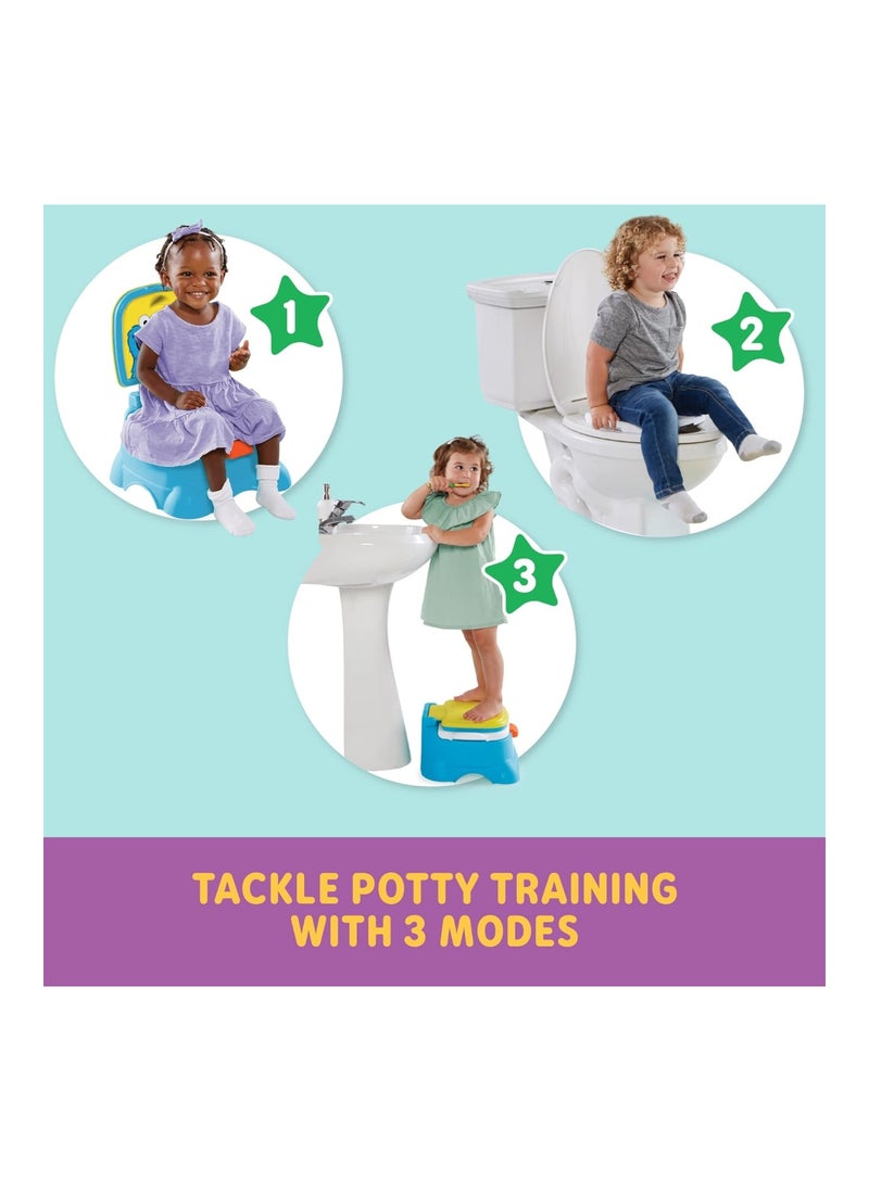 Cookie Monster Terrific 3-In-1 Potty Training Chair, Toilet Seat Trainer, And Step Stool, Easy Clean, Pretend Flush Handle, Gender Neutral
