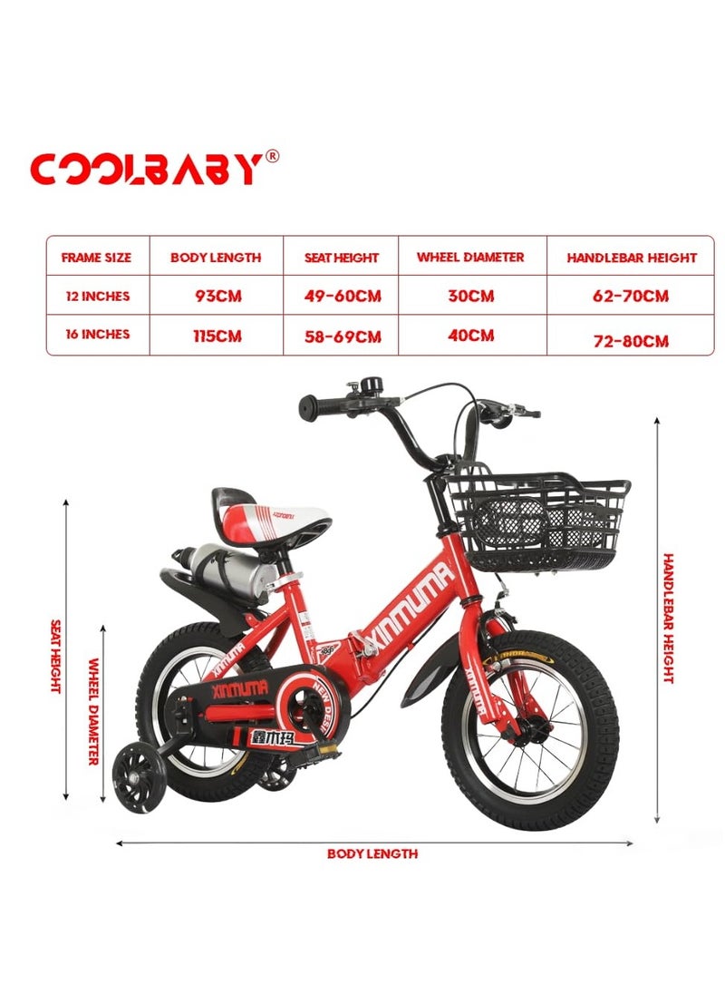 Children's Bike 12 Inch Kids Bike Boy Girl Bicycle 3-12 Years Old Riding Children's Bike Fashion Gift Cool Outdoor Bike