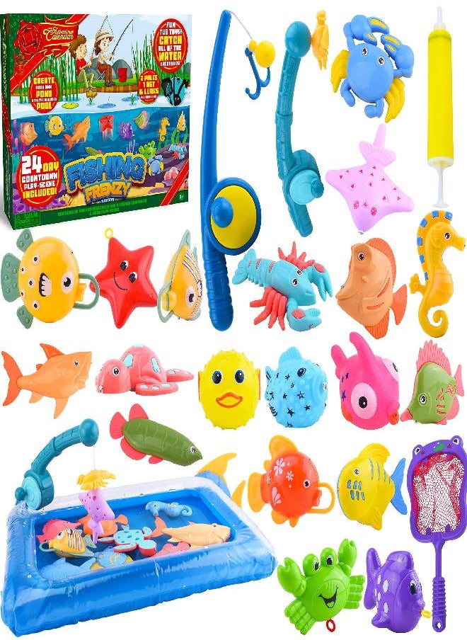 JOYIN 2022 Christmas 24 Days Countdown Advent Calendar with Fishing Toys Bath Game for Kids Toddlers, Magnetic Fishing Game Toy with Fishing Pole and Inflatable Pool Water Play Toy