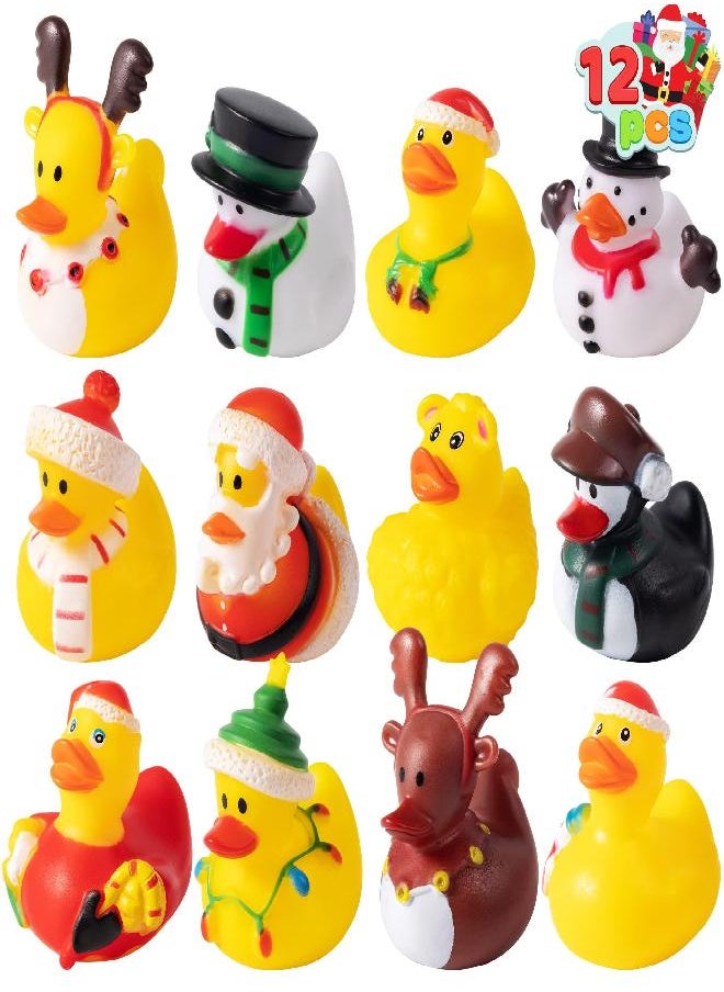 JOYIN 12 Pcs Christmas Rubber Duckies Bath Toys for Christmas Goodie Bag Stuffers and Baby Showers, Girls and Toddlers Christmas Party Favor Xmas Gifts