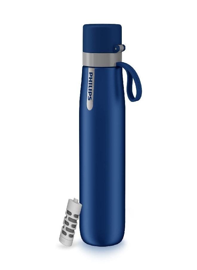 Gozero Everyday Insulated Stainless Steel Filtered Water Bottle With Philips Everyday Filter, Bpa Free, Purify Tap Water Into Healthy Tastier Water Keep Drink Hot/Cold, 32 Oz. Navy Blue