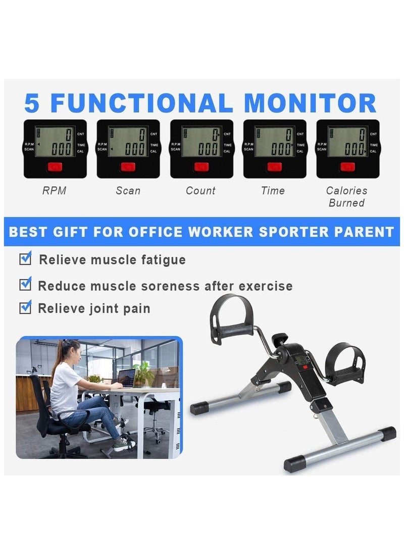 Pedal Exerciser Digital Foldable Mini Foot Leg Fitness Pedal Exerciser Arm and Leg Pedal Exerciser Variable Resistance