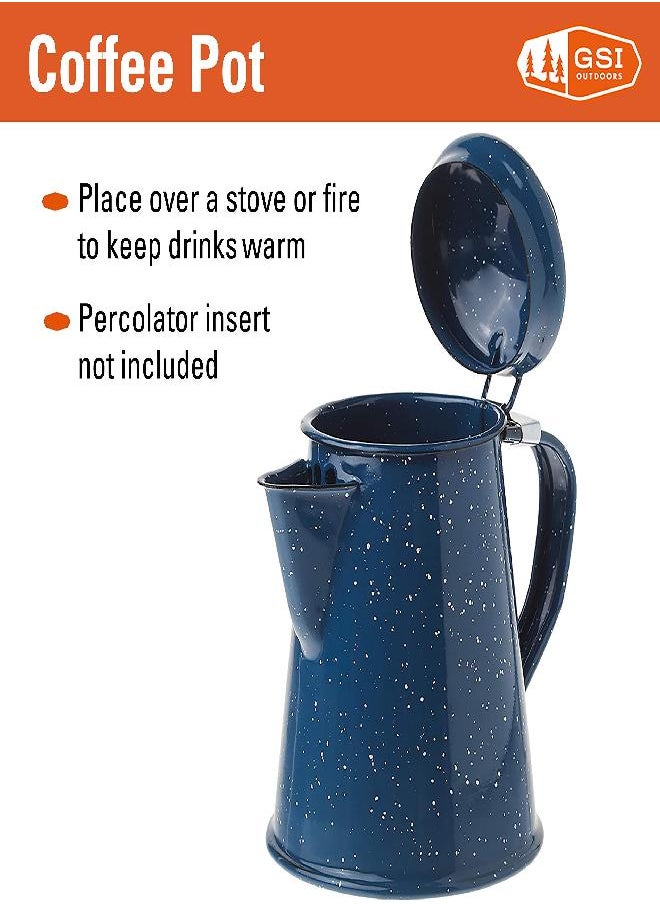 Outdoors Enamel Coffee Pot To Store Hot Coffee, Tea For Camping & Farmhouse - 8 Cup