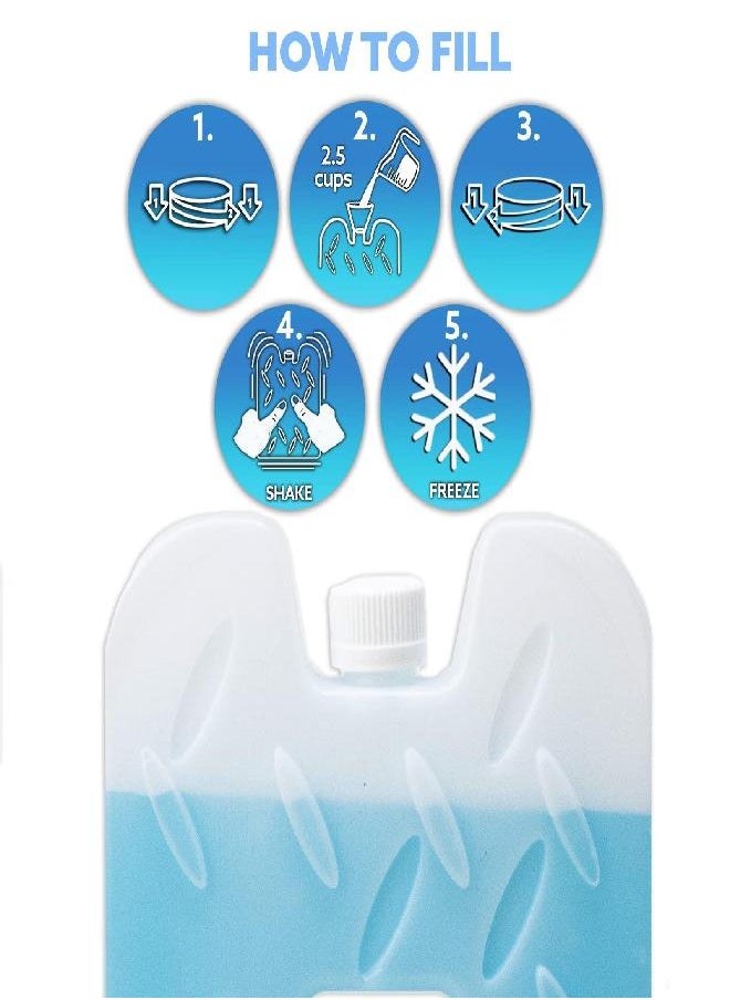 Blue Ice 2 Pound Ice Packs For Coolers - Long Lasting Design - Refreezable Reusable Cooler Ice Pack (2)