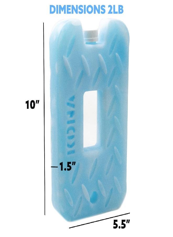 Blue Ice 2 Pound Ice Packs For Coolers - Long Lasting Design - Refreezable Reusable Cooler Ice Pack (2)