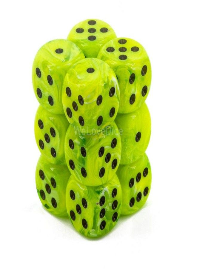 Chessex Dice D6 Sets: Vortex Bright Green with Black - 16Mm Six Sided Die (12) Block of Dice