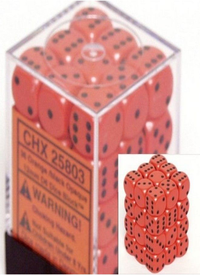 Chessex Dice d6 Sets: Opaque Orange with Black - 12mm Six Sided Die (36) Block of Dice