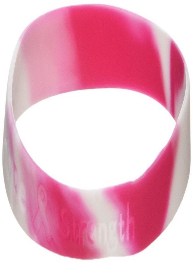 Fun Express 12 Ribbon Silicone Camouflage Bracelets Breast Cancer Awareness Wrist Bands, Pink