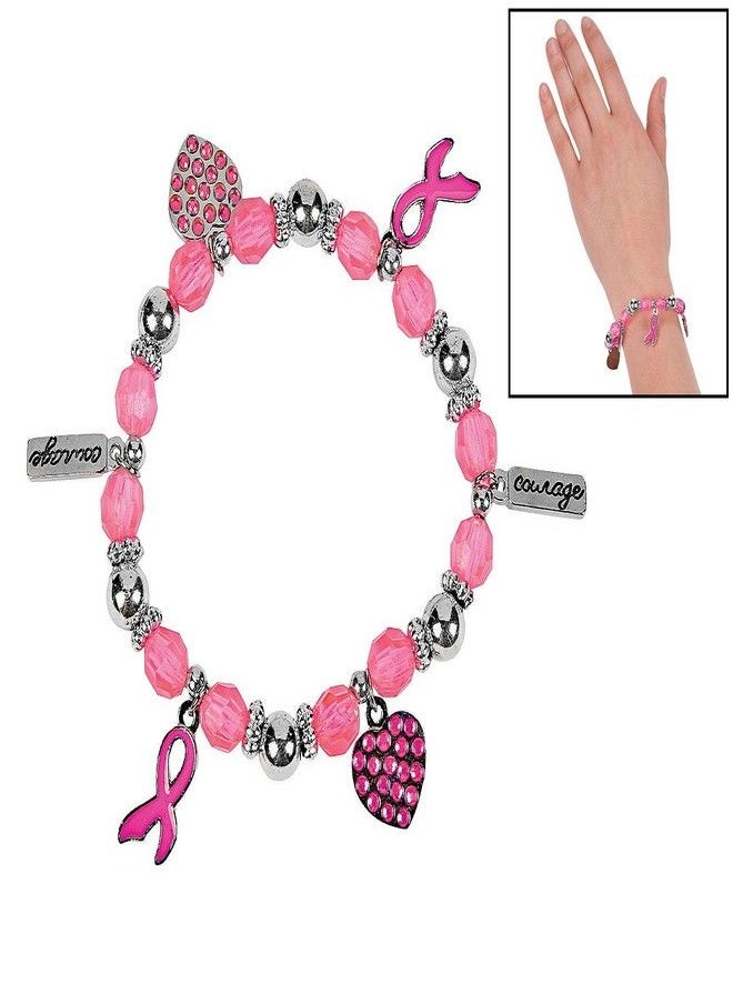 Fun Express - Pink Ribbon Charm Bracelet - Jewelry - Bracelets - Bead Bracelets - 12 Pieces