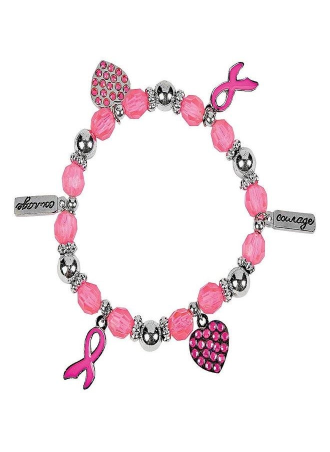 Fun Express - Pink Ribbon Charm Bracelet - Jewelry - Bracelets - Bead Bracelets - 12 Pieces