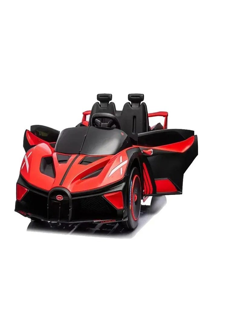 Bugatti-Style Kids Electric Ride-On Car – 12V Dual-Seater with Remote Control, LED Lights, Swing Function, USB & Mobile App – Red Sports Car for Boys & Girls