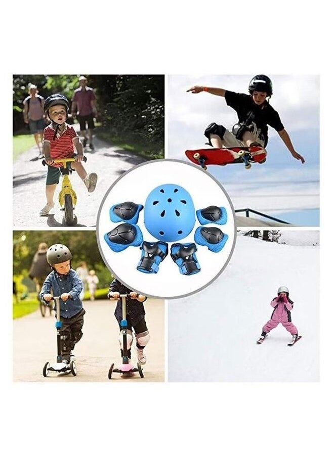 Roller skating protective gear children's helmet set of riding elbow wristband skateboard skates balance bike helmet knee pads 7 pcs - Blue