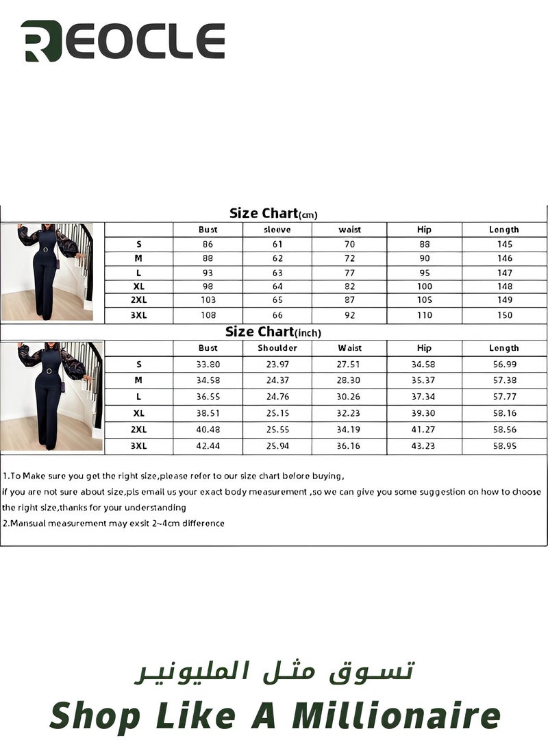 Women's Jumpsuits Mesh Lantern Long Sleeve Bodycon Long Straight Pants With Belt Evening Prom Party Rompers Wide Leg Playsuit Pants