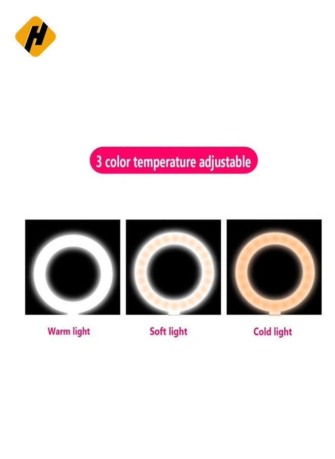 LED Ring Light Dimmable LED Desktop Fill Light 3 Colors Modes with 2/3 Phone Holders Curved Lampshade Design Eye Protection Without Glare for Live Stream Makeup (Color : A)