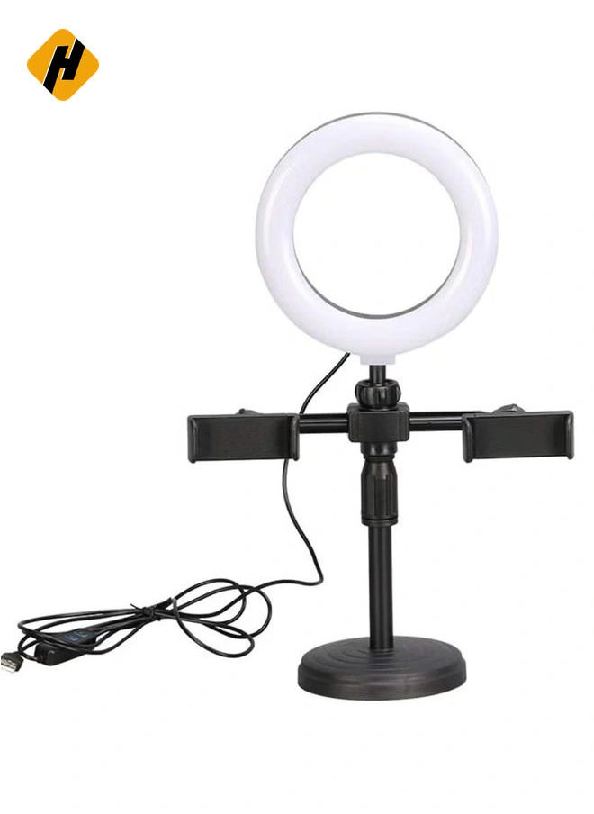 LED Ring Light Dimmable LED Desktop Fill Light 3 Colors Modes with 2/3 Phone Holders Curved Lampshade Design Eye Protection Without Glare for Live Stream Makeup (Color : A)