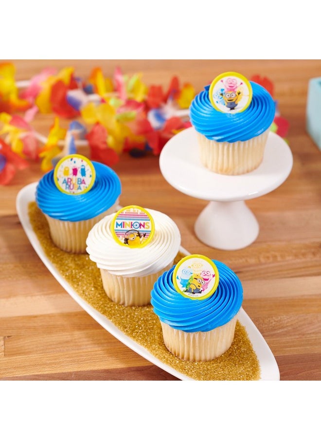 Despicable Me™ Celebrations Cupcake Rings, 24 Minions Cupcake Decorations, 6 Minion Designs On Yellow Rings - 24 Pack