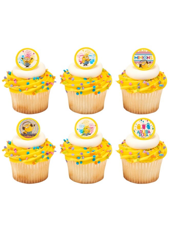 Despicable Me™ Celebrations Cupcake Rings, 24 Minions Cupcake Decorations, 6 Minion Designs On Yellow Rings - 24 Pack