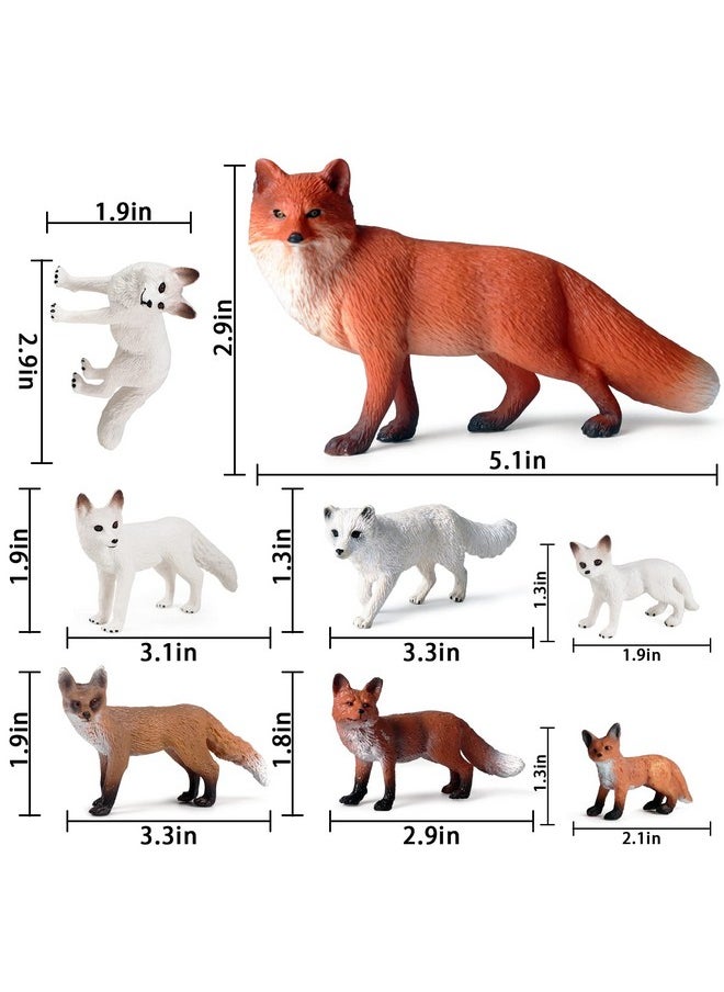 8Pcs Fox Toy Figures Arctic Fox And Red Foxes Figurines Set Fox Family Forest Animals Figures Woodland Animal Figurines Miniature Fox Animals Toys Cake Topper For Woodland Theme Birthday Party