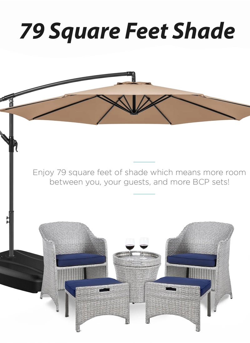 3M Round Cantilever Parasol Patio Umbrella with 60L Water Filled Base Crank Handle Adjustable Tilt Angle and Height Offset Hanging Sun Shade Banana Umbrella UV And Water Resistant 210g Polyester Canopy Rust-Resistant Steel Frame 360° Rotation and Portable Wheels for Outdoor Yard Garden Swimming Pool Camping or Patio