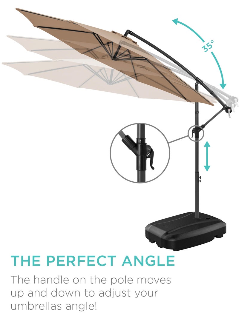 3M Round Cantilever Parasol Patio Umbrella with 60L Water Filled Base Crank Handle Adjustable Tilt Angle and Height Offset Hanging Sun Shade Banana Umbrella UV And Water Resistant 210g Polyester Canopy Rust-Resistant Steel Frame 360° Rotation and Portable Wheels for Outdoor Yard Garden Swimming Pool Camping or Patio