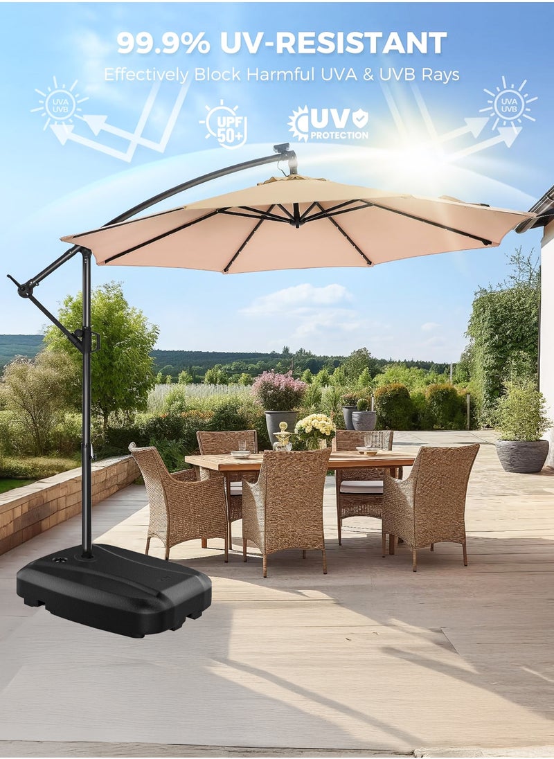 3M Round Cantilever Parasol Patio Umbrella with 60L Water Filled Base Crank Handle Adjustable Tilt Angle and Height Offset Hanging Sun Shade Banana Umbrella UV And Water Resistant 210g Polyester Canopy Rust-Resistant Steel Frame 360° Rotation and Portable Wheels for Outdoor Yard Garden Swimming Pool Camping or Patio