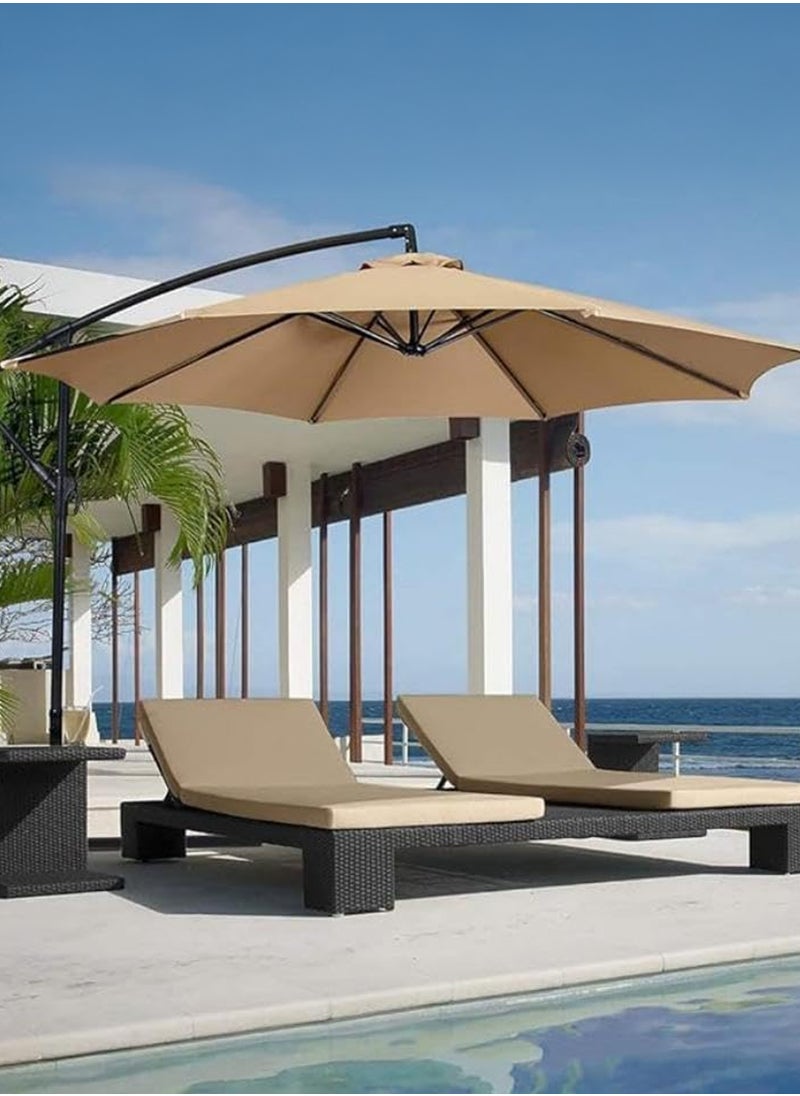 3M Round Cantilever Parasol Patio Umbrella with 60L Water Filled Base Crank Handle Adjustable Tilt Angle and Height Offset Hanging Sun Shade Banana Umbrella UV And Water Resistant 210g Polyester Canopy Rust-Resistant Steel Frame 360° Rotation and Portable Wheels for Outdoor Yard Garden Swimming Pool Camping or Patio