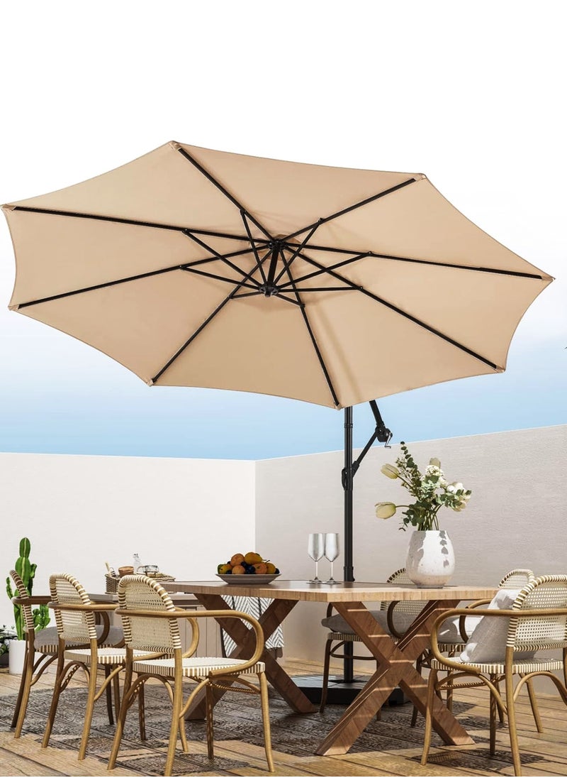 3M Round Cantilever Parasol Patio Umbrella with 60L Water Filled Base Crank Handle Adjustable Tilt Angle and Height Offset Hanging Sun Shade Banana Umbrella UV And Water Resistant 210g Polyester Canopy Rust-Resistant Steel Frame 360° Rotation and Portable Wheels for Outdoor Yard Garden Swimming Pool Camping or Patio