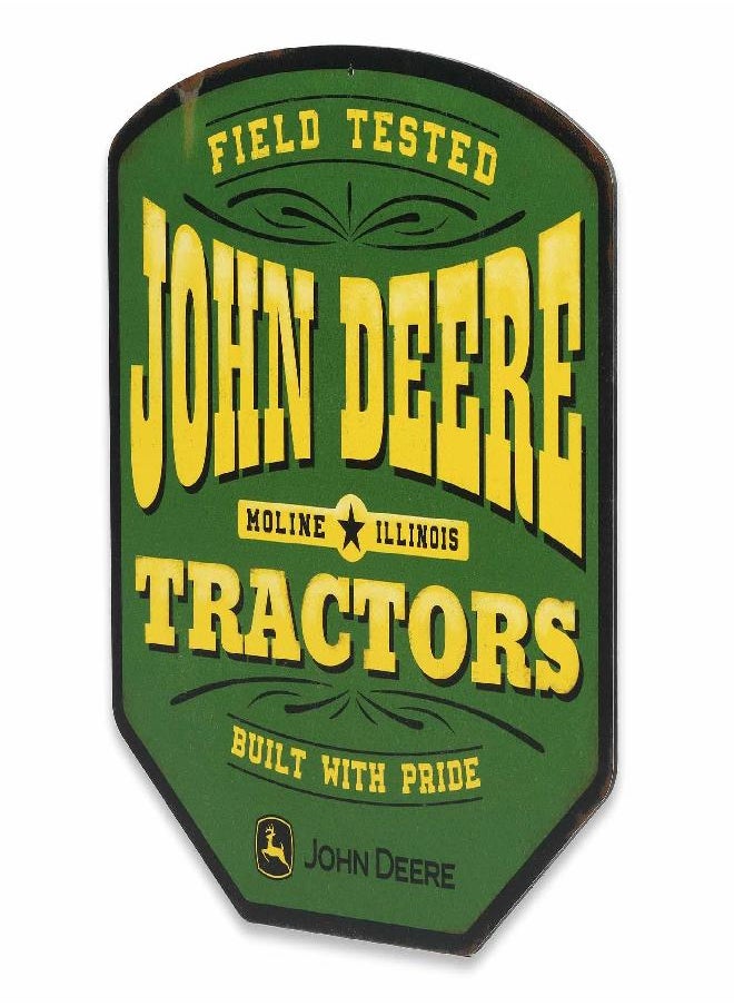 Open Road Brands John Deere Field Tested Tractors Metal Sign - Vintage John Deere Sign for Garage or Man Cave