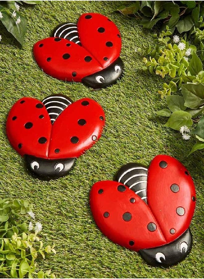 The Lakeside Collection Ladybug Stepping Stones for Gardens and Outdoor Flower Beds - Set of 3