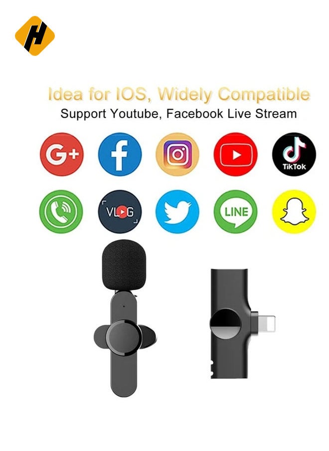 Wireless Lavalier Microphone Type- C Lapel Clip- on Mini Mic for Video Recording Black