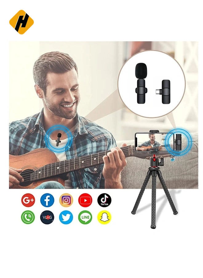 Wireless Lavalier Microphone for Type-C, Plug & Play Lapel Clip-on Mini Mic for gaming Video Recording - Noise Reduction Bluetooth