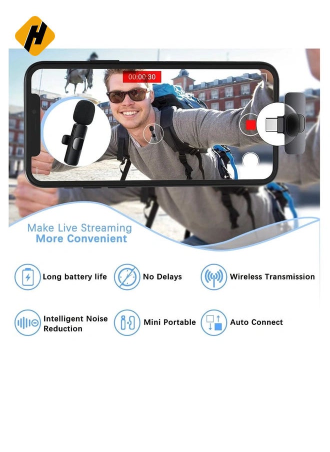 Wireless Lavalier Microphone,Wireless Clip Mic,Lapel Clip-on Microphone, for Smartphone, Laptop, Video Recording, Tiktok, Facebook Live, YouTube Live Stream