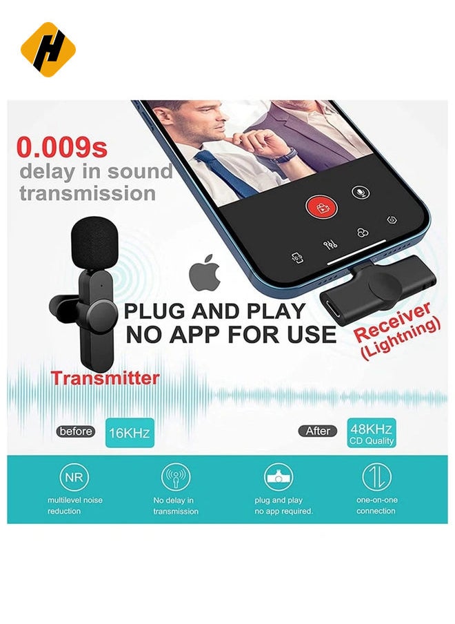 2 in 1 iphone or type-c Wireless Lavalier Microphone For IPhone, Plug Play, Portable Audio Video Recording Mic for Youtube, Live Stream, Vlog, Interview, Laptops PC