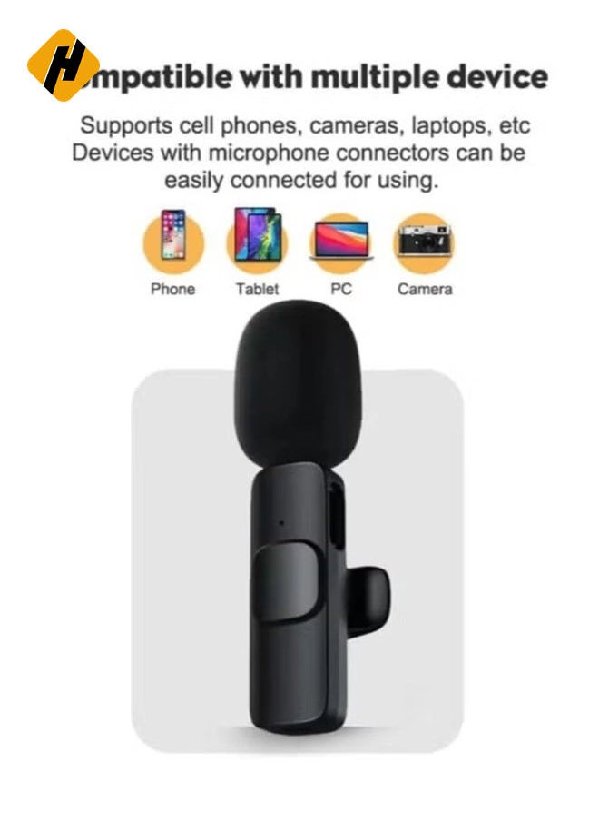 2 in 1 K8 Wireless Microphone, Digital Mini Portable Recording Clip Mic with Receiver for All Type-C Lightning Mobile Phones Camera Laptop for Blogging YouTube Online Class