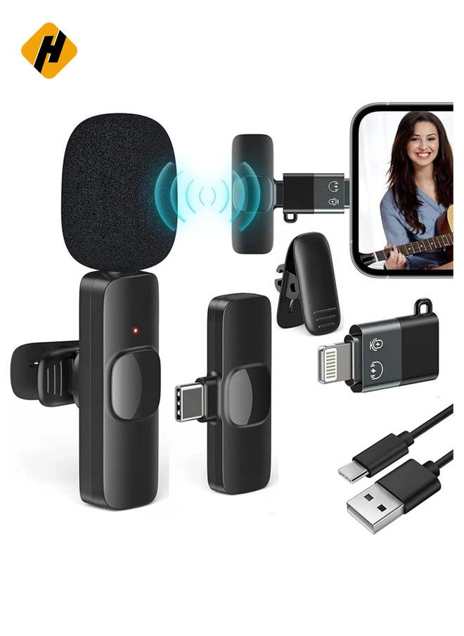 2 in 1 K8 Wireless Microphone, Digital Mini Portable Recording Clip Mic with Receiver for All Type-C Lightning Mobile Phones Camera Laptop for Blogging YouTube Online Class