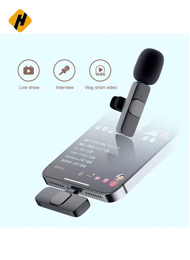 2 in 1 K8 Wireless Microphone, Digital Mini Portable Recording Clip Mic with Receiver for All Type-C Lightning Mobile Phones Camera Laptop for Blogging YouTube Online Class