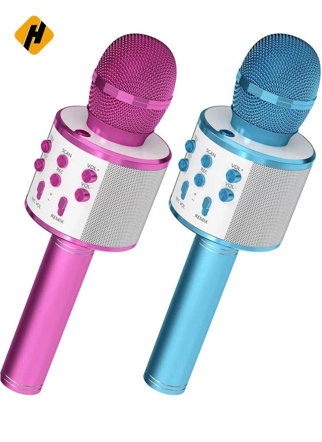 2 Pack Wireless Bluetooth Karaoke Microphone for Kids – Portable Handheld Mic Speaker Machine in Purple & Blue, Perfect Gift for All Ages