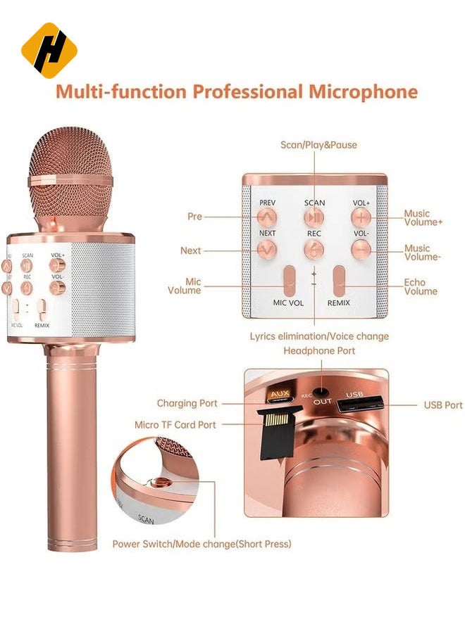 2-Pack Wireless Bluetooth Karaoke Microphones: Portable Handheld Mics with Speaker in Rose Gold & Blue – Perfect Gift for All Ages