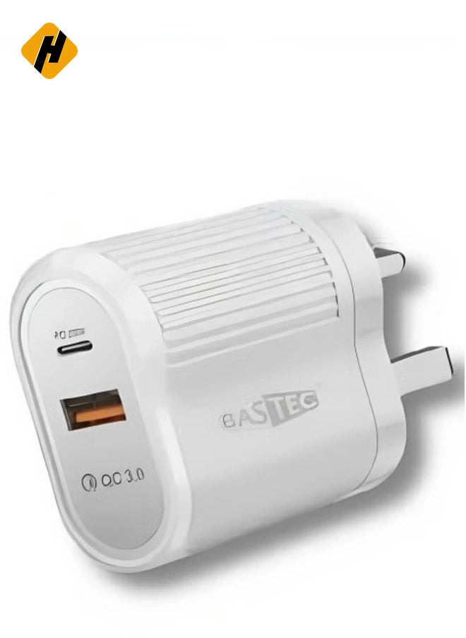 Wall Charger with PD and USB Fast Charging Ports, 20W Power Model BC204 by BASTEC