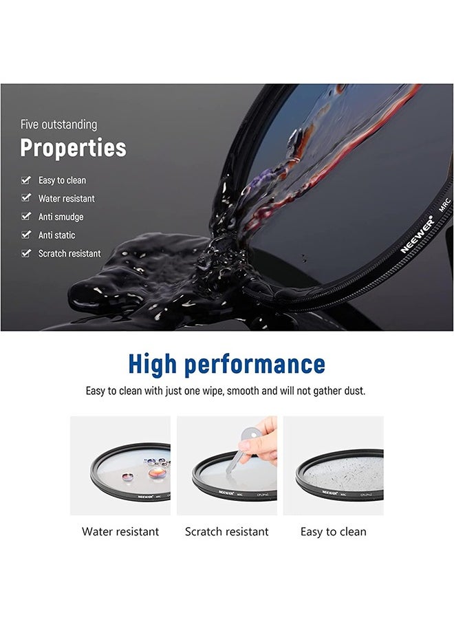 Neewer 52mm Polarizing Filter 30 Layer Multi Resistant Nano Coatings Circular Polarising Filter(CPL) Reduce Glare/Enhance Contrast/Ultra Slim/Reduces Reflection/HD Optical Glass Polarizer Filter