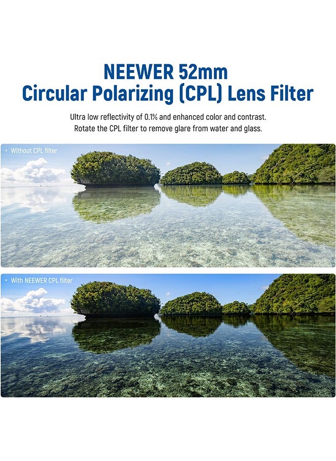 Neewer 52mm Polarizing Filter 30 Layer Multi Resistant Nano Coatings Circular Polarising Filter(CPL) Reduce Glare/Enhance Contrast/Ultra Slim/Reduces Reflection/HD Optical Glass Polarizer Filter