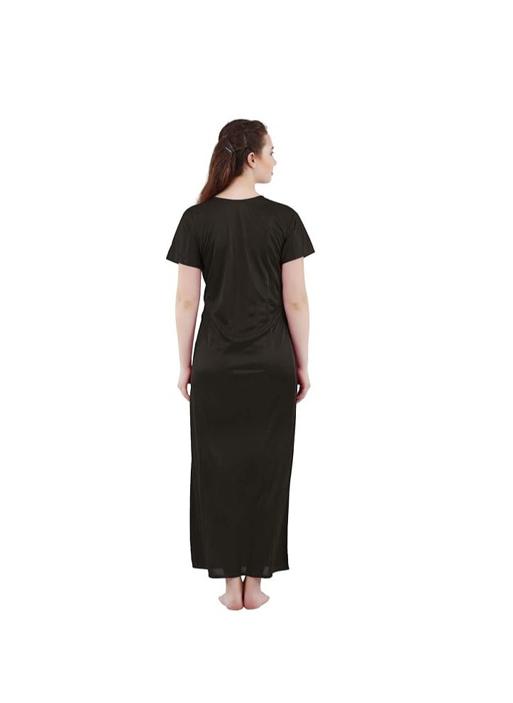 Women's Satin Solid Maxi (Size - Free Size) (Nightwear Set Pack of 2)